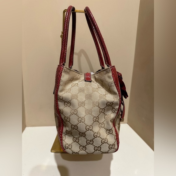 Gucci Canvas Beige/Red Python Trophy Tote - Picture 3 of 12